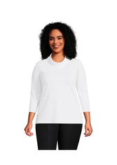 Lands' End Plus Size 3/4 Sleeve Light Weight Jersey Cowl Neck Top - White