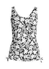 Lands' End Plus Size Adjustable V-neck Underwire Tankini Swimsuit Top - Black havana floral