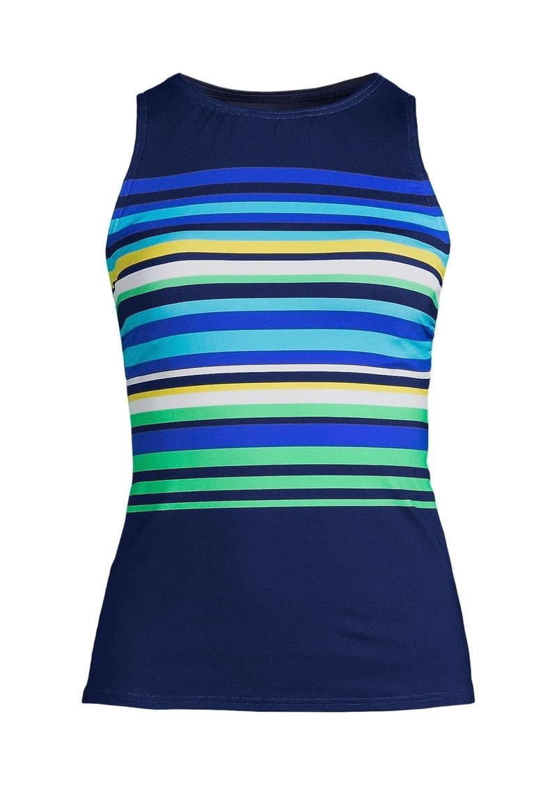 Lands' End Plus Size Chlorine Resistant High Neck Upf 50 Modest Tankini Swimsuit Top - Navy variegated stripe