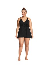 Lands' End Plus Size V-neck Tulip Wrap Swim Dress One Piece Swimsuit - Black