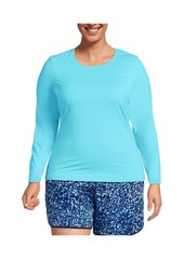 Lands' End Plus Size Crew Neck Long Sleeve Rash Guard Upf 50 Sun Protection Swim Tee - Turquoise