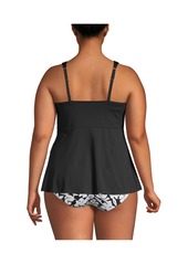 Lands' End Plus Size Dd-Cup Flutter Scoop Neck Tankini Top - Black