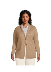 Lands' End Plus Size Fine Gauge Cotton Button Front Blazer Sweater - Ivory