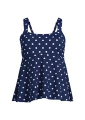 Lands' End Plus Size Flutter Scoop Neck Tankini Top - Deep sea navy