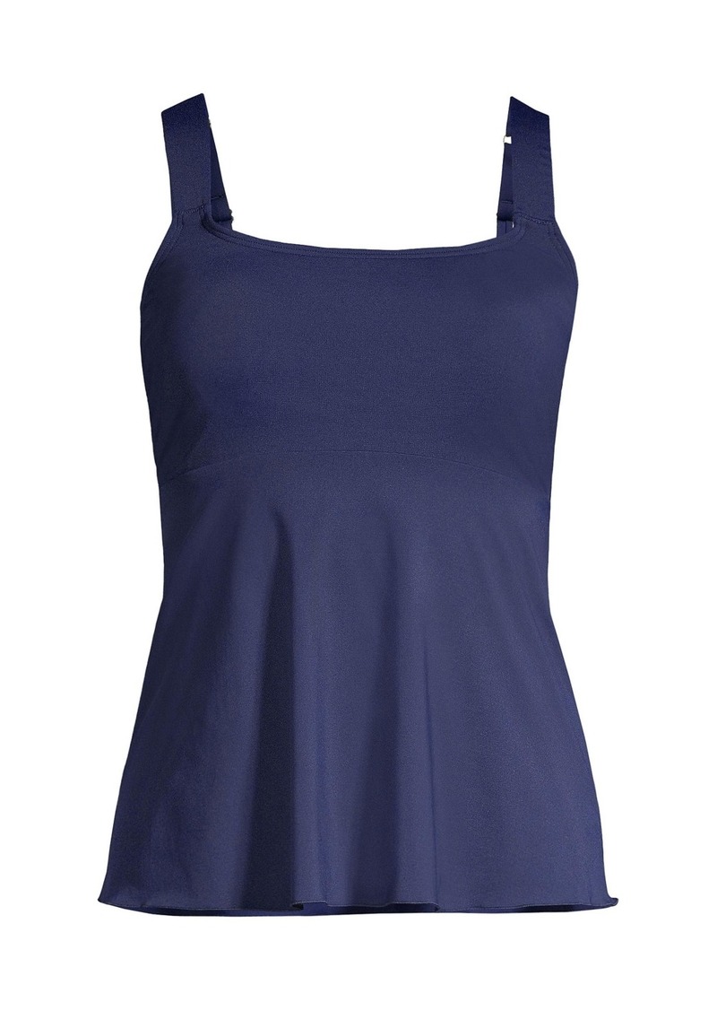 Lands' End Plus Size Flutter Scoop Neck Tankini Top - Deep sea navy