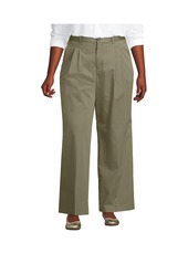 Lands' End Plus Size High Rise Crisp Poplin Chino Wide Leg Pants - Desert tan