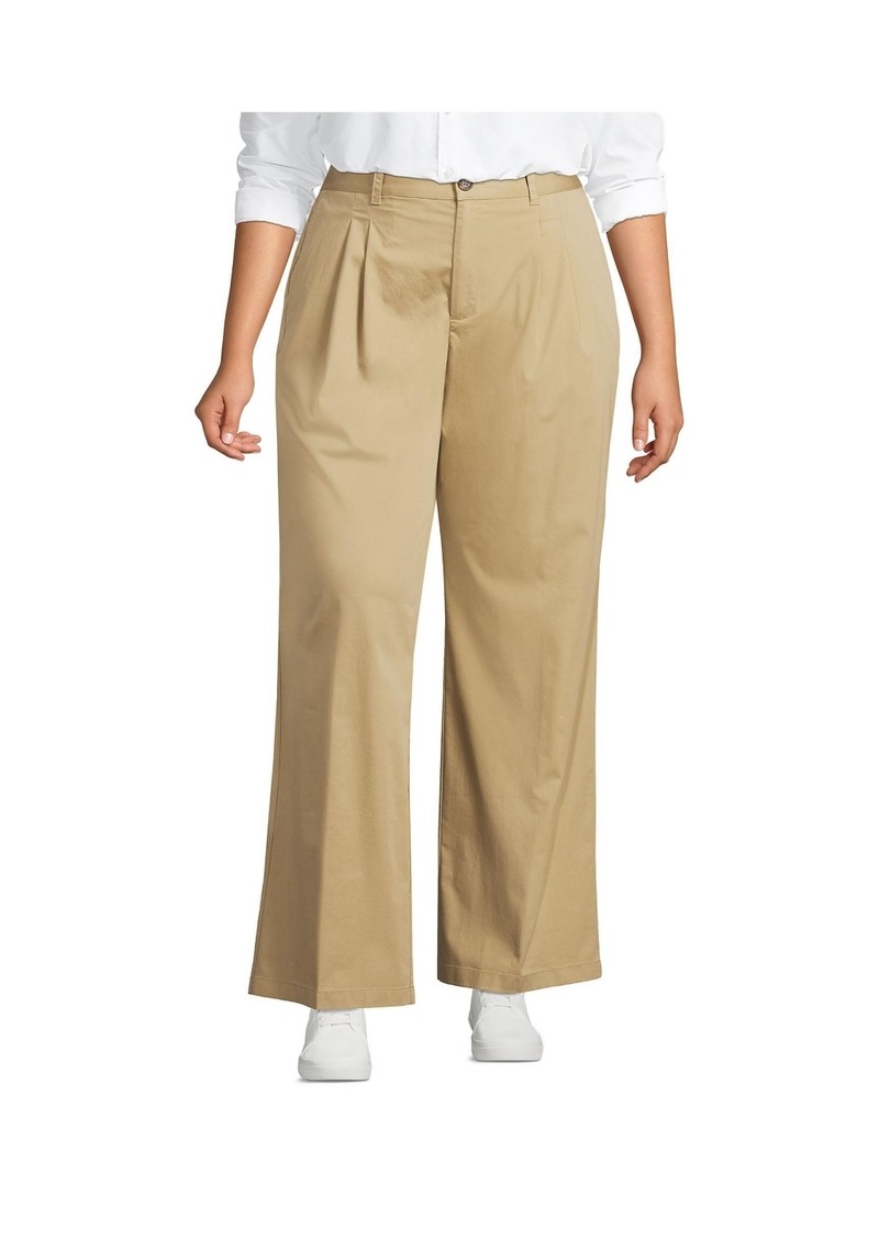 Lands' End Plus Size High Rise Crisp Poplin Chino Wide Leg Pants - Desert tan