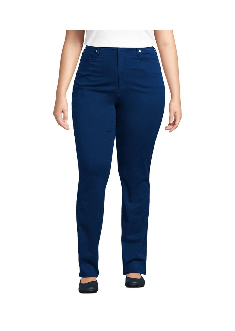 Lands' End Women's Plus Size High Rise Slimming 5 Pocket Chino Slim Leg Pants - Deep sea navy