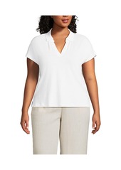 Lands' End Womens Plus Size Johnny Collar Polo - White