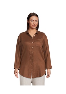 Lands' End Plus Size Linen Long Sleeve Over d Extra Long Tunic Top - Allspice