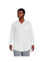 Lands' End Plus Size Linen Long Sleeve Over d Extra Long Tunic Top - White