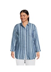 Lands' End Plus Size Linen Long Sleeve Over d Extra Long Tunic Top - Allspice