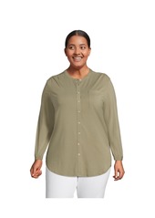 Lands' End Plus Size Long Sleeve Jersey A-line Tunic - Sunwashed olive