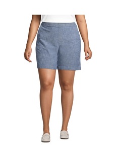 "Lands' End Plus Size Mid Rise Elastic Waist Pull On 7"" Chino Shorts - Evening sky chambray"