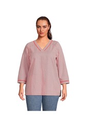 Lands' End Plus Size Rayon 3/4 Sleeve V Neck Tunic Top - Wood lily tile geo