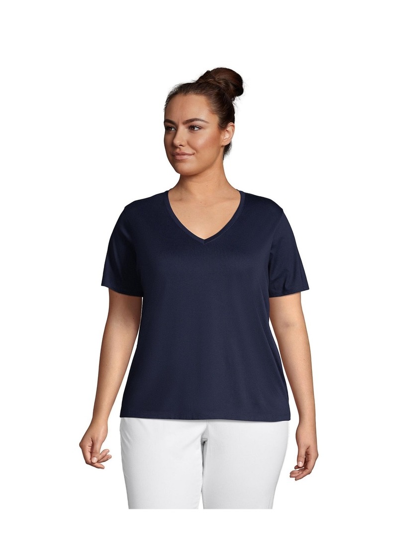 Lands' End Plus Size Relaxed Supima Cotton V-Neck T-Shirt - Radiant navy