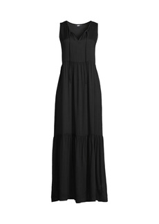 Lands' End Plus Size Sheer Sleeveless Tiered Maxi Swim Cover-up Dress - Black