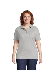 Lands' End Plus Size Short Sleeve Super T Polo Shirt - Gray heather