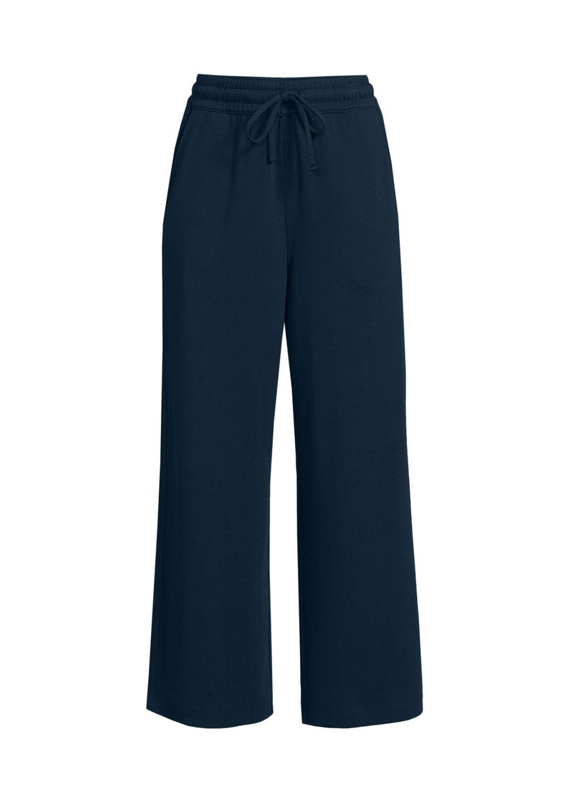 Lands' End Women's Sport Knit Elastic Waist Wide Leg Crop Pants - Radiant navy