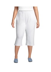Lands' End Plus Size Sport Knit High Rise Elastic Waist Capri Pants - White