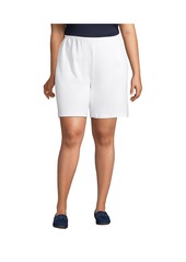 Lands' End Plus Size Sport Knit High Rise Elastic Waist Shorts - White