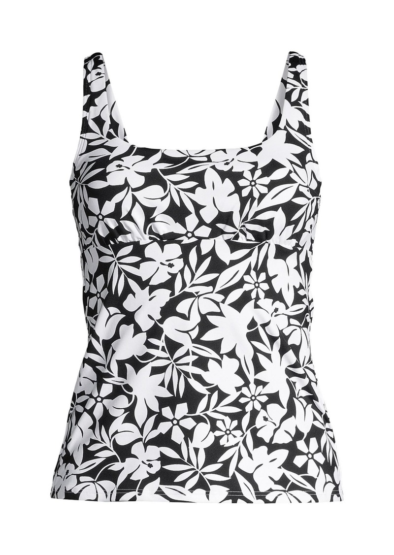 Lands' End Plus Size Square Neck Underwire Tankini Swimsuit Top Adjustable Straps - Black havana floral