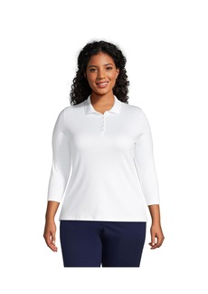 Lands' End Plus Size Supima Cotton 3/4 Sleeve Polo Shirt - White