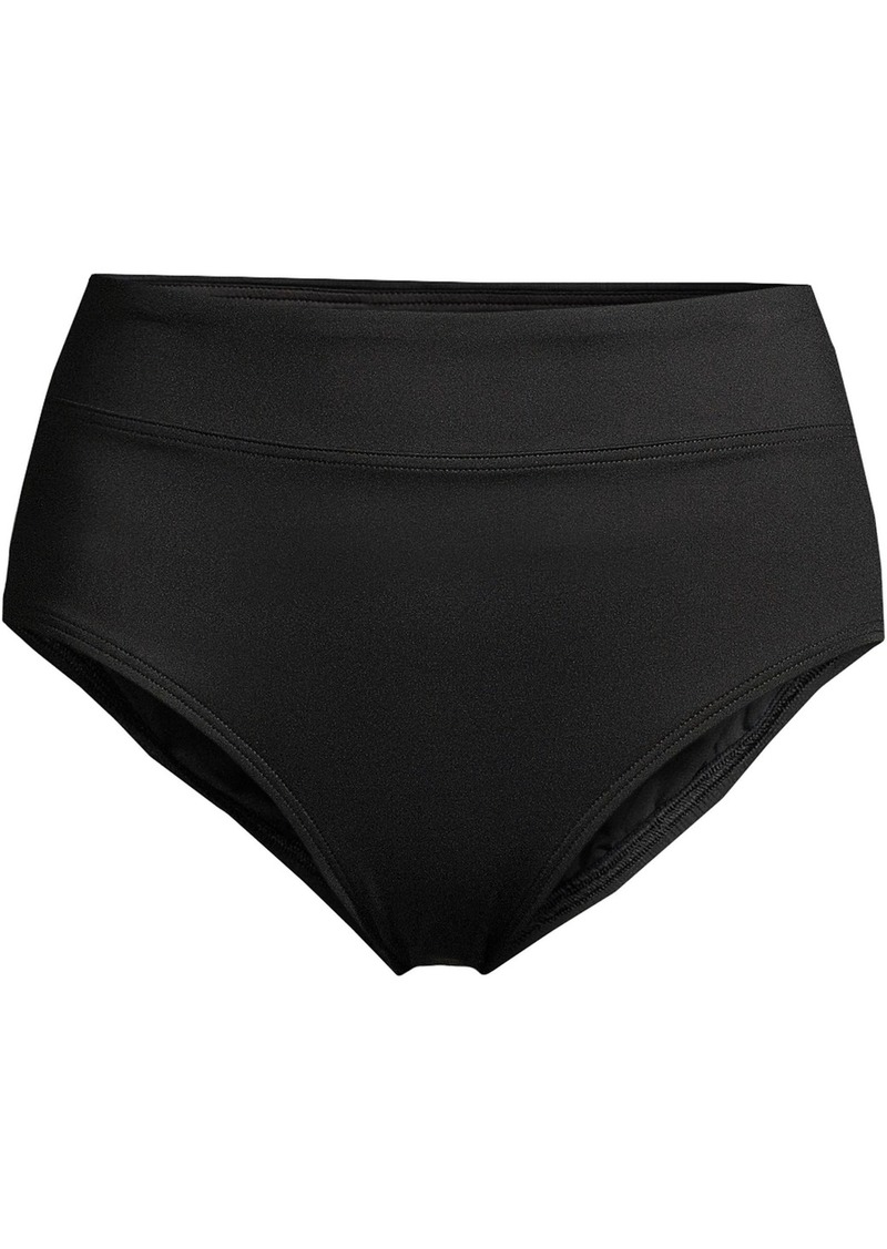 Lands' End Plus Size Tummy Control High Waisted Bikini Swim Bottoms - Black