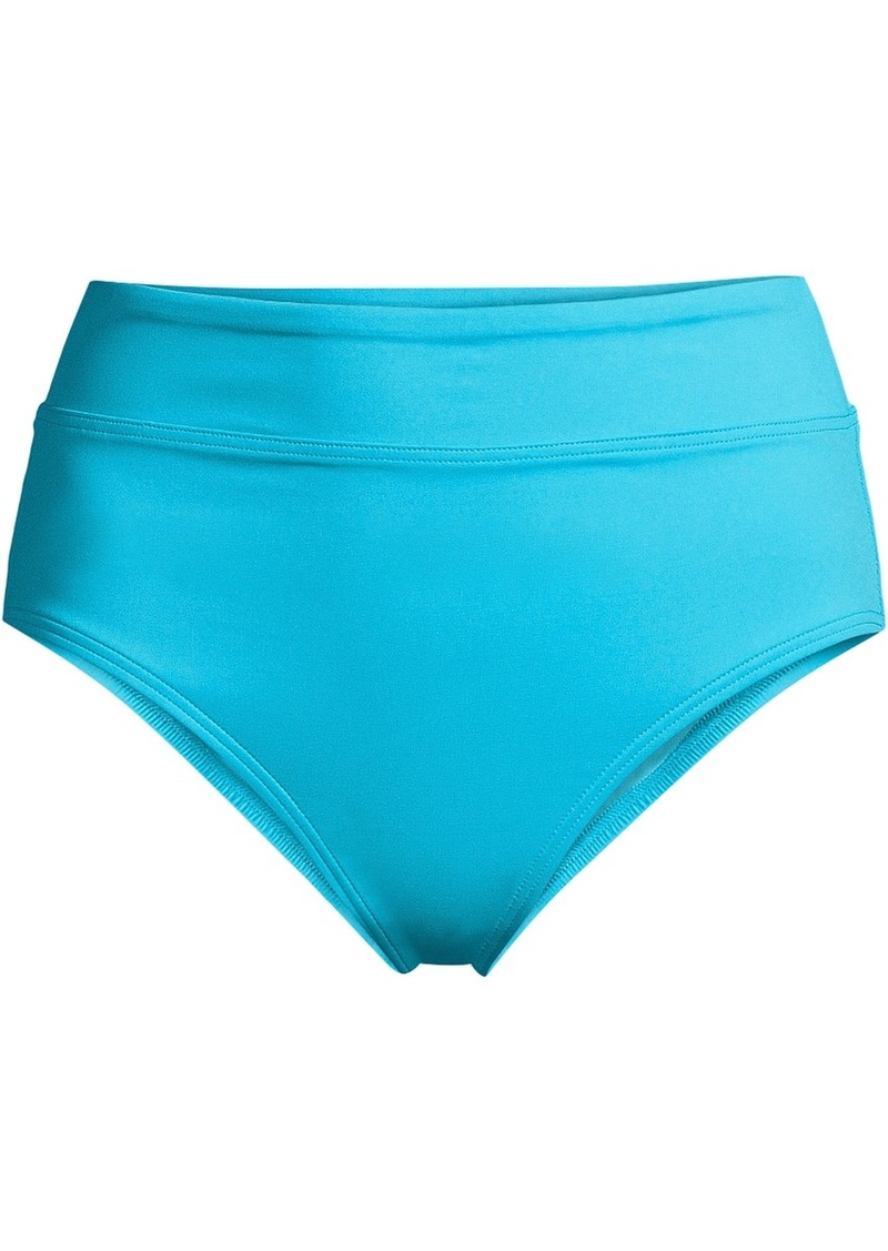 Lands' End Plus Size Tummy Control High Waisted Bikini Swim Bottoms - Turquoise