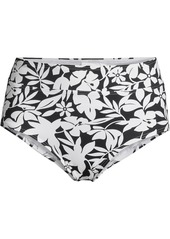 Lands' End Plus Size Tummy Control High Waisted Bikini Swim Bottoms Print - Black havana floral