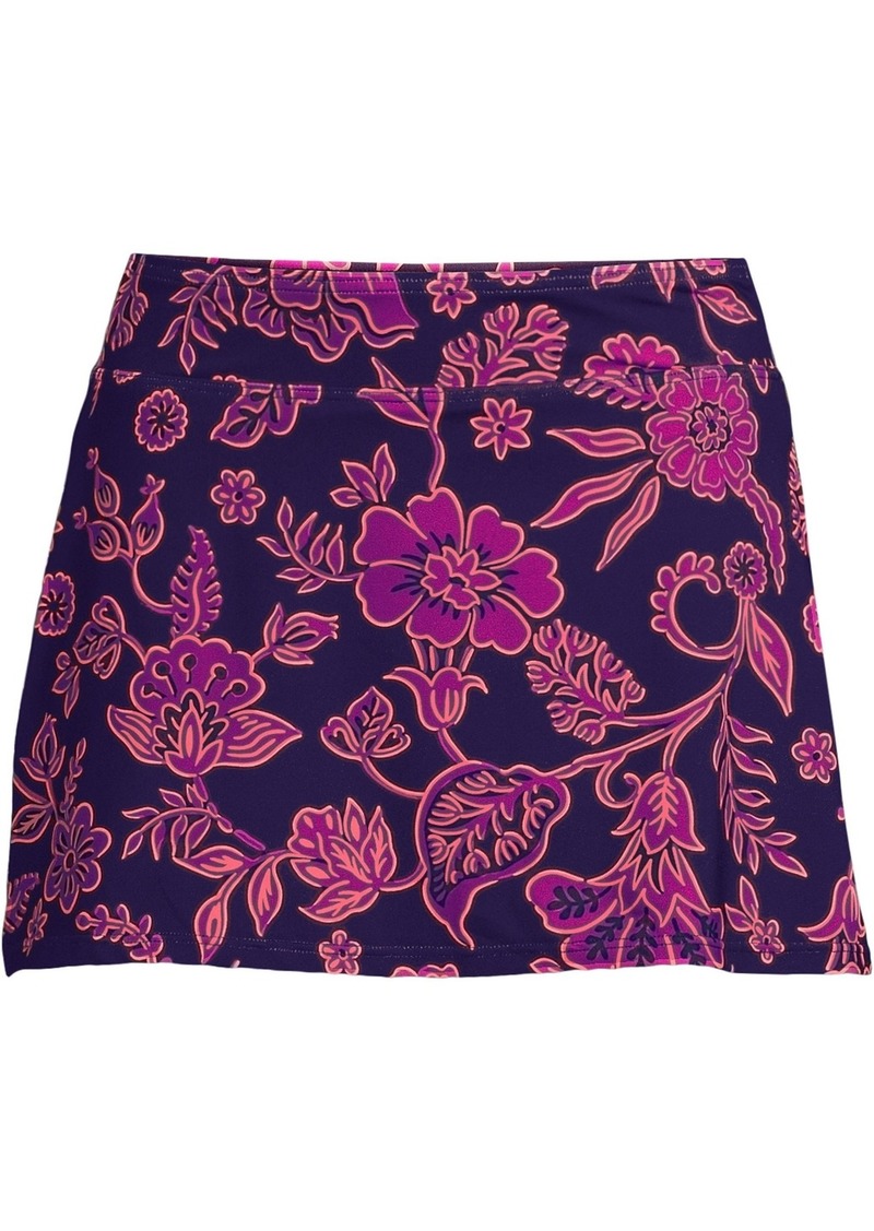 Lands' End Plus Size Tummy Control Swim Skirt Swim Bottoms Print - Blackberry ornate floral