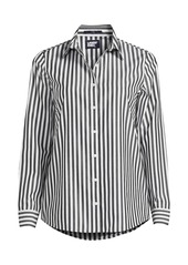 Lands' End Plus Size No Iron Button Front Shirt - Black/white stripe