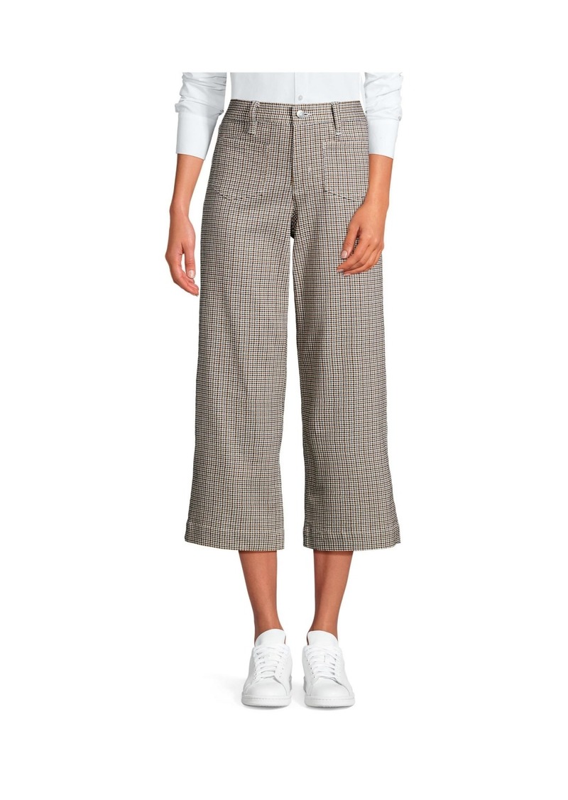 Lands' End Women's Printed Twill High Rise 5 Pocket Wide Leg Crop Pants - Dark caramel houndstooth