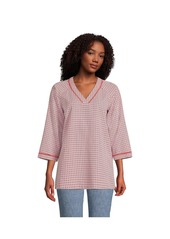 Lands' End Women's Rayon 3/4 Sleeve V Neck Tunic Top - Wood lily tile geo