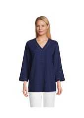 Lands' End Women's Rayon 3/4 Sleeve V Neck Tunic Top - Wood lily tile geo