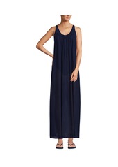 Lands' End Women's Rayon Poly Rib Scoop Neck Swim Cover-up Maxi Dress - Black