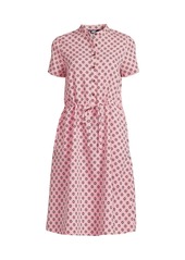 Lands' End Women's Rayon Short Sleeve Button Front Dress - Crisp peach/pink island scenic