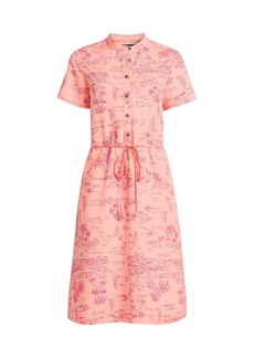 Lands' End Women's Rayon Short Sleeve Button Front Dress - Crisp peach/pink island scenic