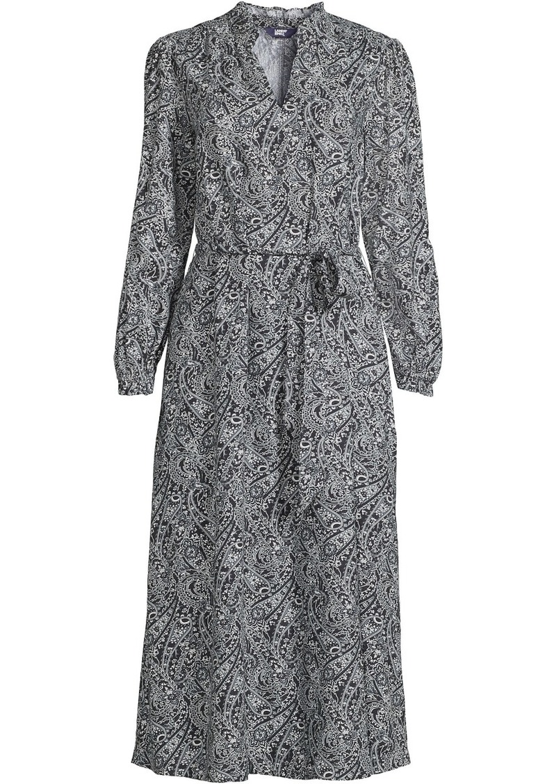 Lands' End Women's Rayon Split Neck Midi Dress - Slate gray swirl paisley