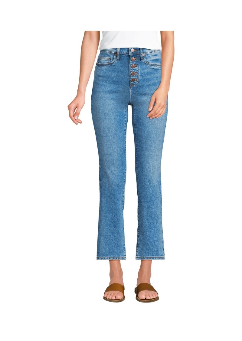 Lands' End Women's Recover High Rise Button Front Kick Flare Crop Jeans - Sea breeze blue wash