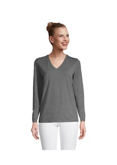 Lands' End Women's Relaxed Supima Cotton Long Sleeve V-Neck T-Shirt - Charcoal heather