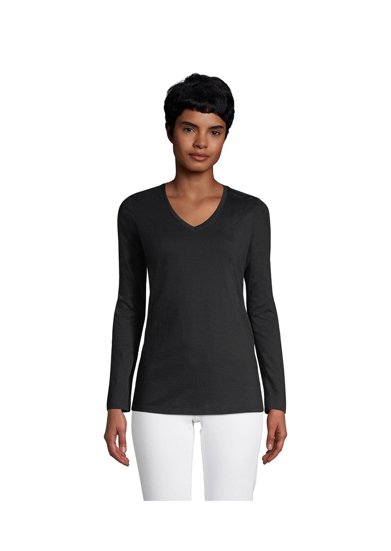 Lands' End Petite Relaxed Supima Cotton Long Sleeve V-Neck T-Shirt - Black