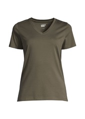 Lands' End Women's Relaxed Supima Cotton Short Sleeve V-Neck T-Shirt - Forest moss