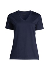 Lands' End Women's Relaxed Supima Cotton Short Sleeve V-Neck T-Shirt - Rich coffee