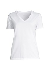 Lands' End Women's Relaxed Supima Cotton Short Sleeve V-Neck T-Shirt - White