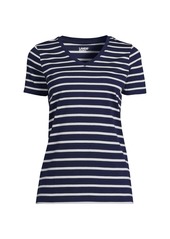 Lands' End Women's Relaxed Supima Cotton V-Neck T-Shirt - Deep sea navy breton stripe