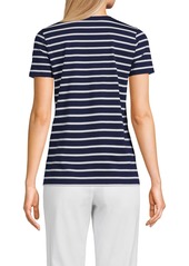 Lands' End Women's Relaxed Supima Cotton V-Neck T-Shirt - Deep sea navy breton stripe