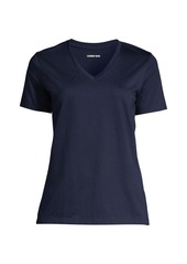 Lands' End Women's Relaxed Supima Cotton V-Neck T-Shirt - Deep sea navy breton stripe