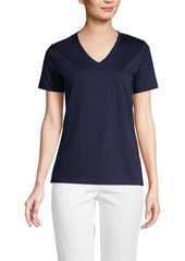 Lands' End Women's Relaxed Supima Cotton V-Neck T-Shirt - Deep sea navy breton stripe