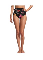 Lands' End Women's Ruched Chlorine Resistant Tummy Control Retro High Waisted Bikini Swim Bottoms - Black meadow floral